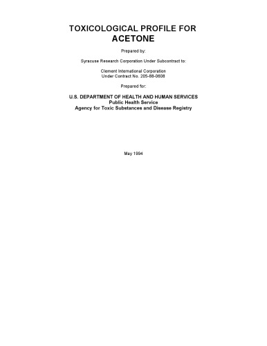 Toxicological profiles - Acetone