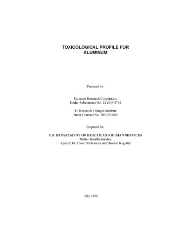 Toxicological profiles - Aluminum