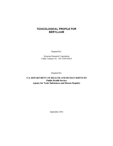 Toxicological profiles - Beryllium