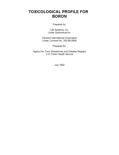 Toxicological profiles - Boron