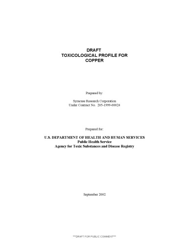 Toxicological profiles - Copper
