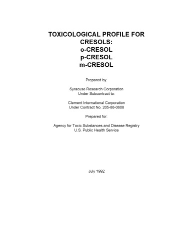 Toxicological profiles - Cresols