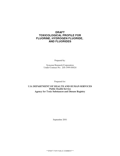 Toxicological profiles - Fluorine, hydrogen fluoride, and fluorides