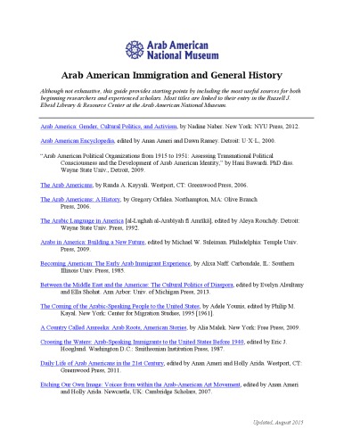 Arab American Immigration and General History