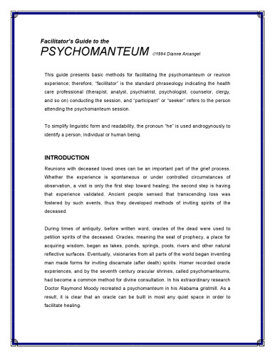 Facilitator’s Guide to the Psychomanteum