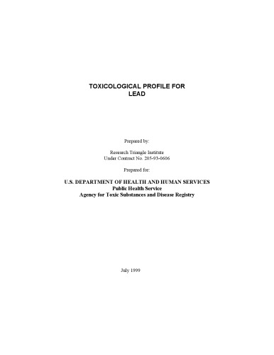 Toxicological profiles - Lead