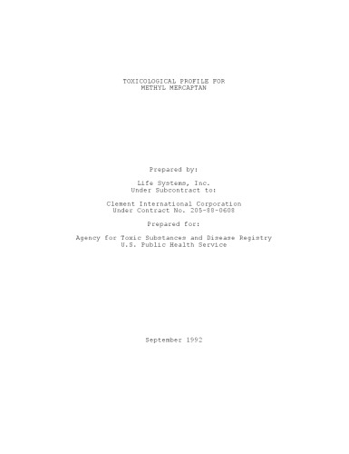 Toxicological profiles - Methyl mercaptan