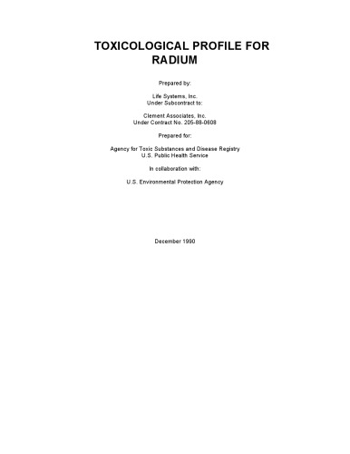 Toxicological profiles - Radium