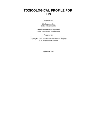 Toxicological profiles - Tin