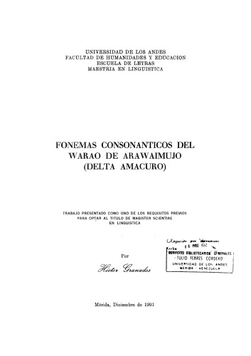 Fonemas consonánticos del Warao de Arawaimujo (Delta Amacuro)
