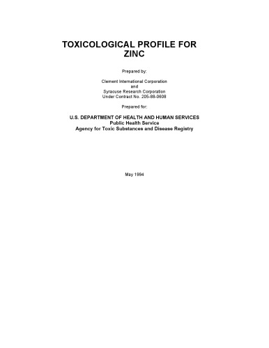 Toxicological profiles - Zinc