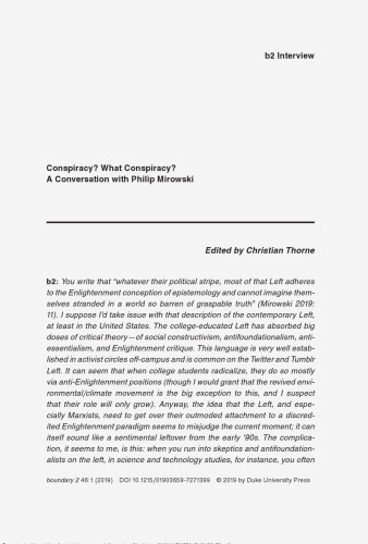 Conspiracy? What Conspiracy?: A Conversation with Philip Mirowski