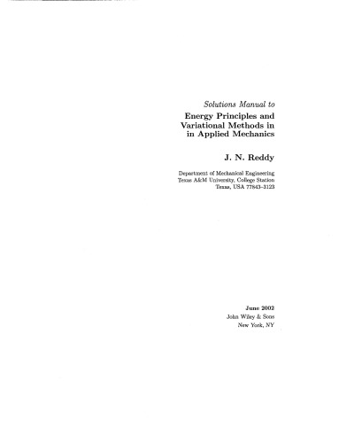 Manual solution Energy Principles and Variational Methods in Applied Mechanics 2e Reddy
