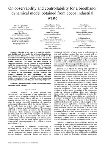 On observability and controllability for a bioethanol dynamical model obtained from cocoa industrial waste  10.1109/CONCAPAN.2018.
