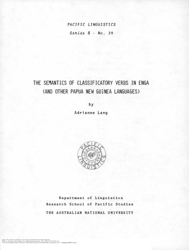 The semantics of classificatory verbs in Enga (and other Papua New Guinea languages)