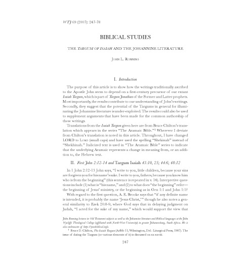 The Targum of Isaiah and the Johannine Literature