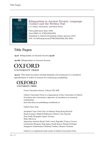 Bilingualism in Ancient Society: Language Contact and the Written Word