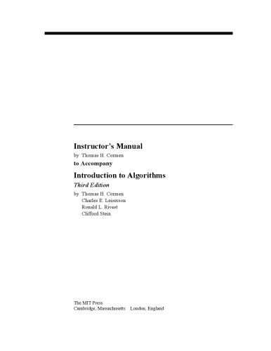 Instructor’s Manual for Introduction to Algorithms Third Edition
