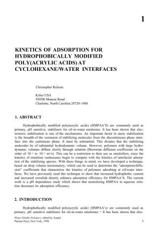 Water Soluble Polymers - Solution Properties and Applications