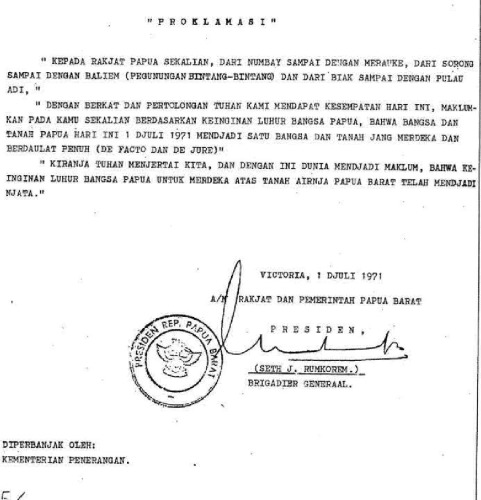 Documents of the proclamation of the Republic of West Papua. Proklamasi. Papua Barat