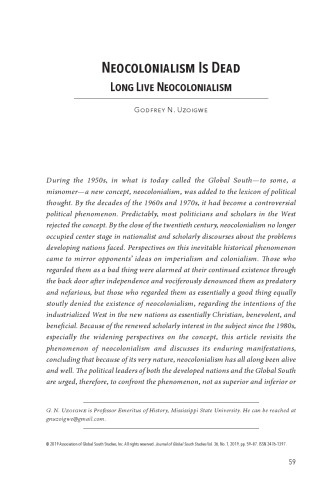 Neocolonialism Is Dead: Long Live Neocolonialism