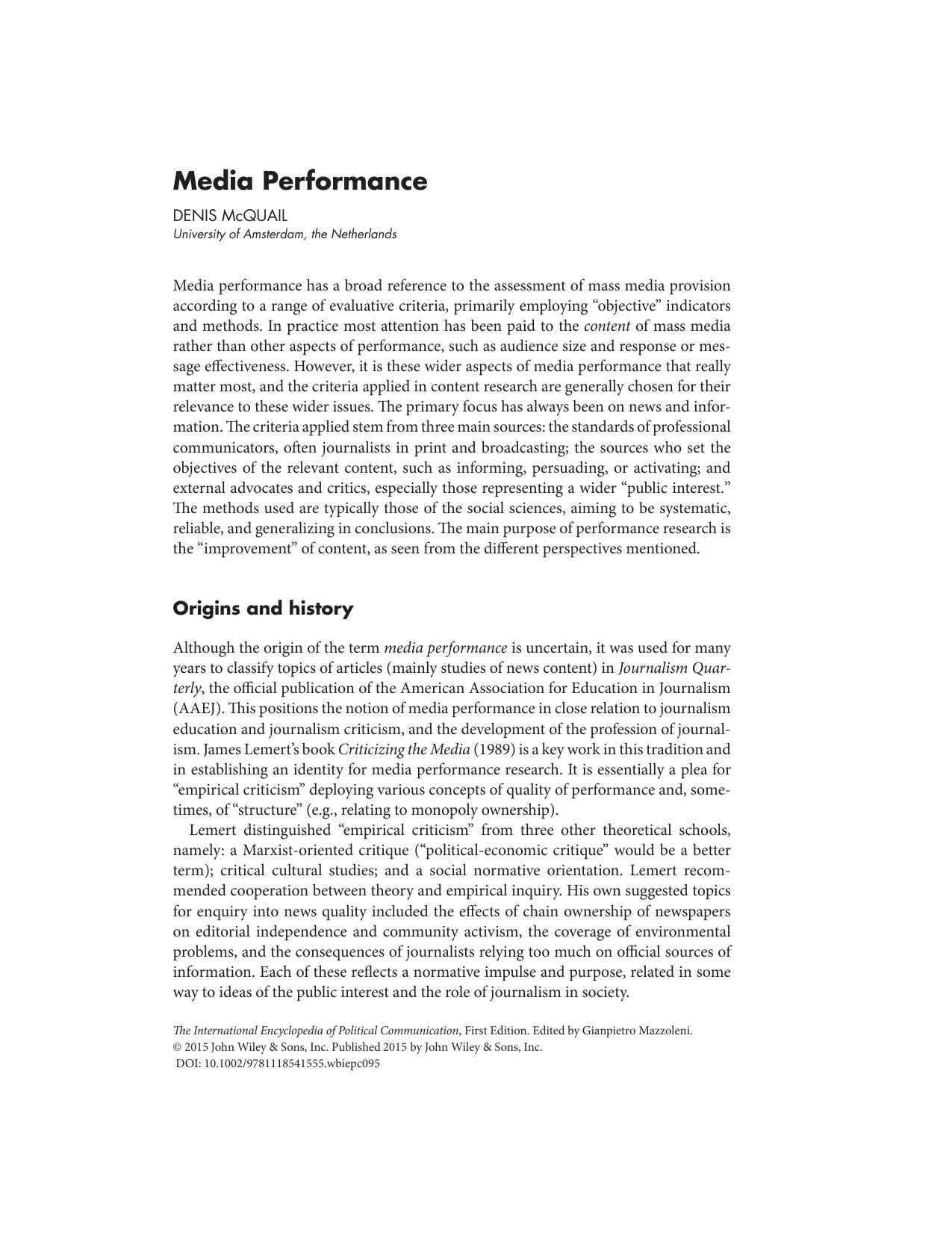 "Media Performance" in:  online
