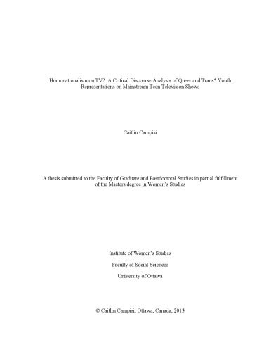 Homonationalism on TV? A Critical Discourse Analysis of Queer and Trans* Youth Representations on Mainstream Teen Television Shows