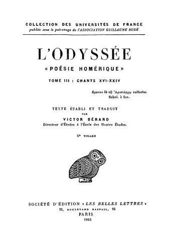 Homère: L'Odyssée, Tome III: Chants XVI-XXIV