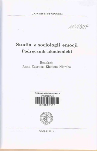 Studia z socjologii emocji. Podręcznik akademicki