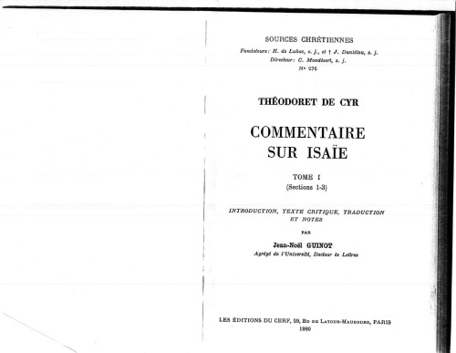 Commentaire sur Isaïe, sections 1-3, tome I