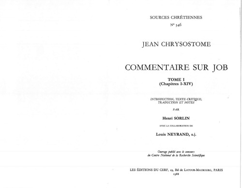 Commentaire sur Job, Chapitres I-XIV, tome I
