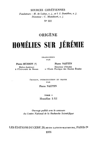 Homélies sur Jérémie I-XI, tome I