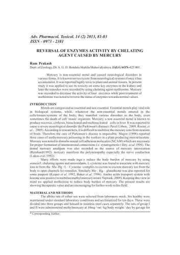 REVERSAL OF ENZYMES ACTIVITY BY CHELATING AGENT CAUSED BY MERCURY