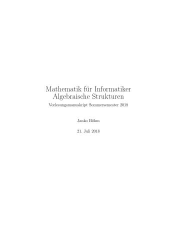 Mathematik für Informatiker: Algebraische Strukturen WS 2018/19