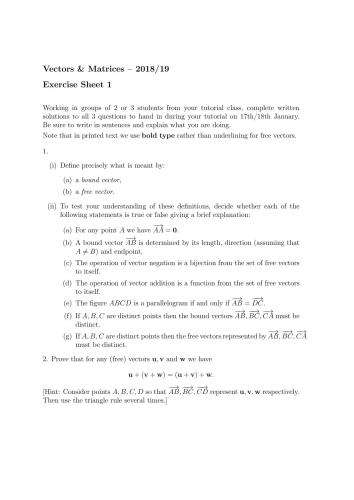 MTH4115/4215: Vectors and matrices 2018/2019
