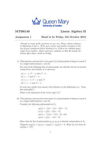 MTH6140: Linear Algebra II, 2018/2019