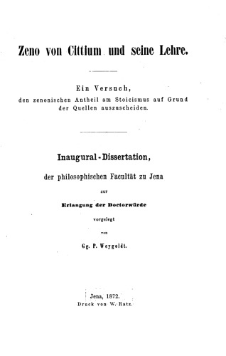 Zeno von Cittium und seine Lehre (Inauguraldissertation)