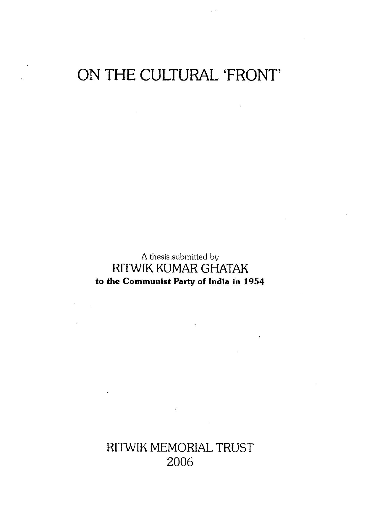 On the Cultural ‘Front’