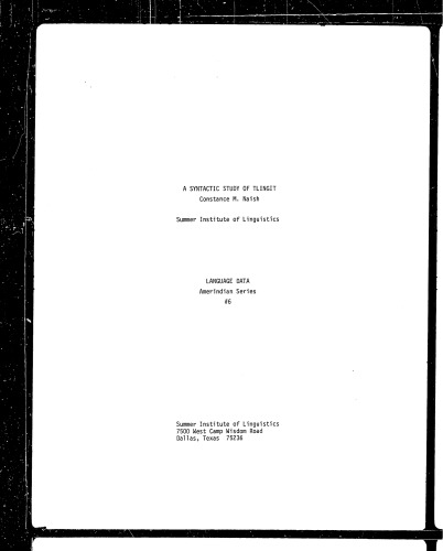 A Syntactic Study of Tlingit