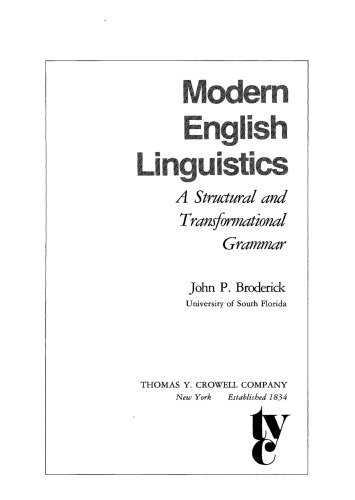 Modern English Linguistics: A Structural and Transformational Grammar
