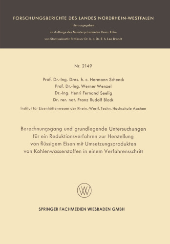 Berechnungsgang und grundlegende Untersuchungen für ein Reduktionsverfahren zur Herstellung von flüssigem Eisen mit Umsetzungsprodukten von Kohlenwasserstoffen in einem Verfahrensschritt
