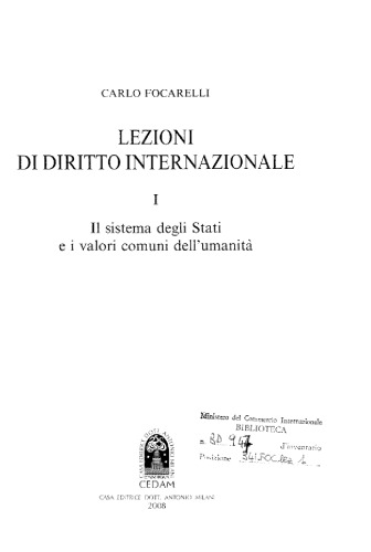 Lezioni di diritto internazionale - 1. Il sistema degli Stati e i valori comuni dell’umanità