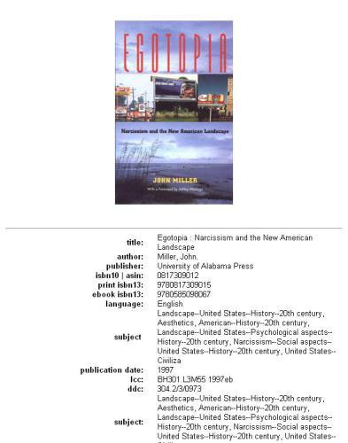 Egotopia: Narcissism and the New American Landscape