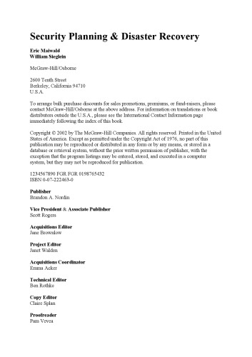 Security Planning and Disaster Recovery