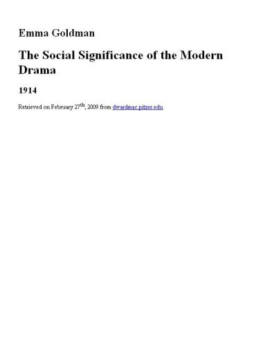 The Social Significance of the Modern Drama