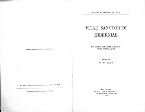 Vitae sanctorum Hiberniae ex codice olim Salmanticensi nunc Bruxellensi