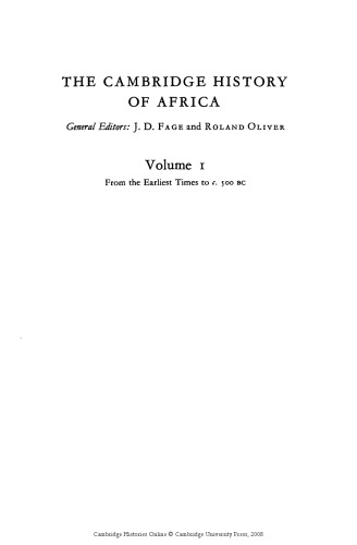 The Cambridge History of Africa (the Earliest Times-500 BC)