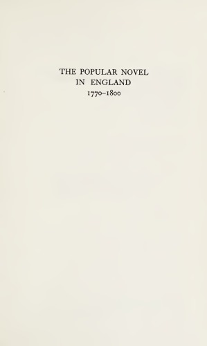 The Popular Novel in England, 1770–1800