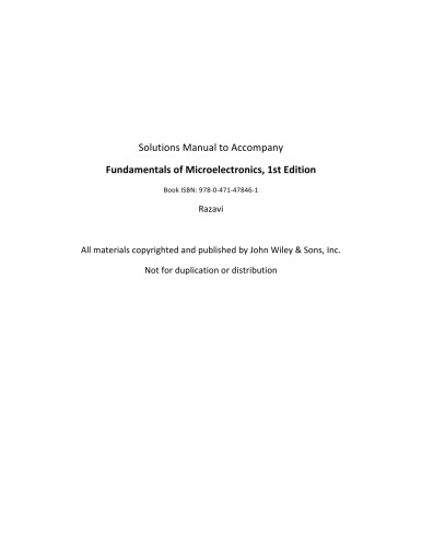 Fundamentals of Microelectronics Solutions Manual