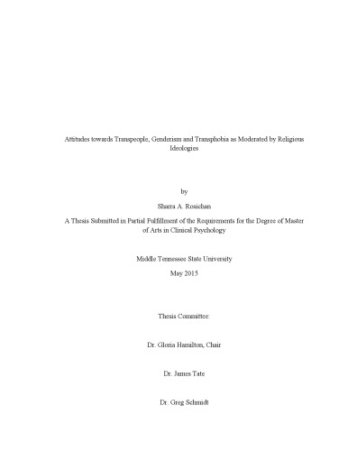Attitudes towards Transpeople, Genderism and Transphobia as Moderated by Religious Ideologies